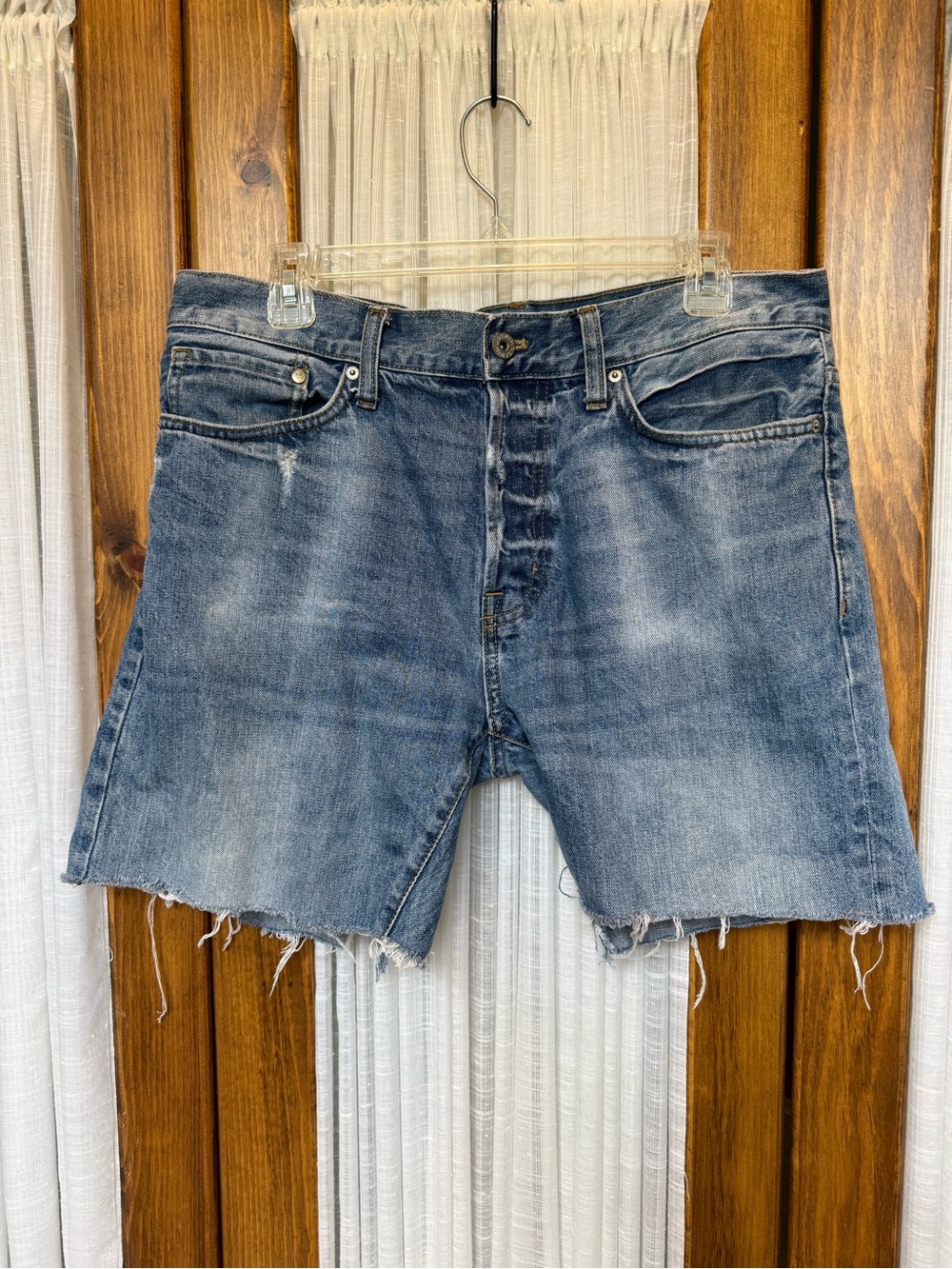Light Blue Distressed Denim Cut-Off Shorts